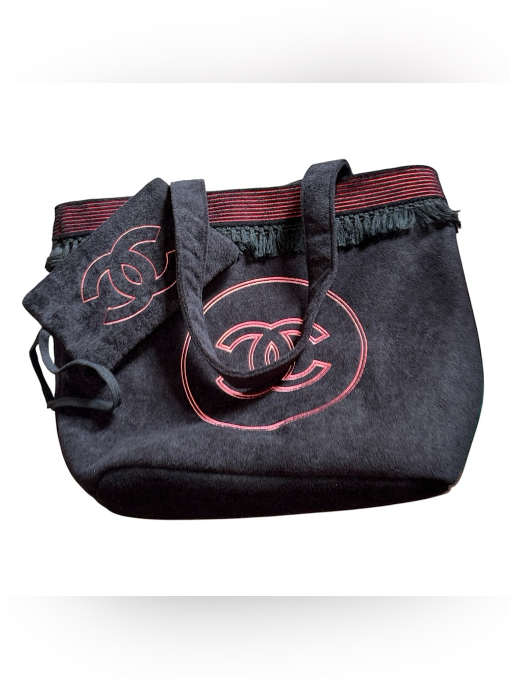 Fashion Black Tote with Pink Embroidered CC Logos